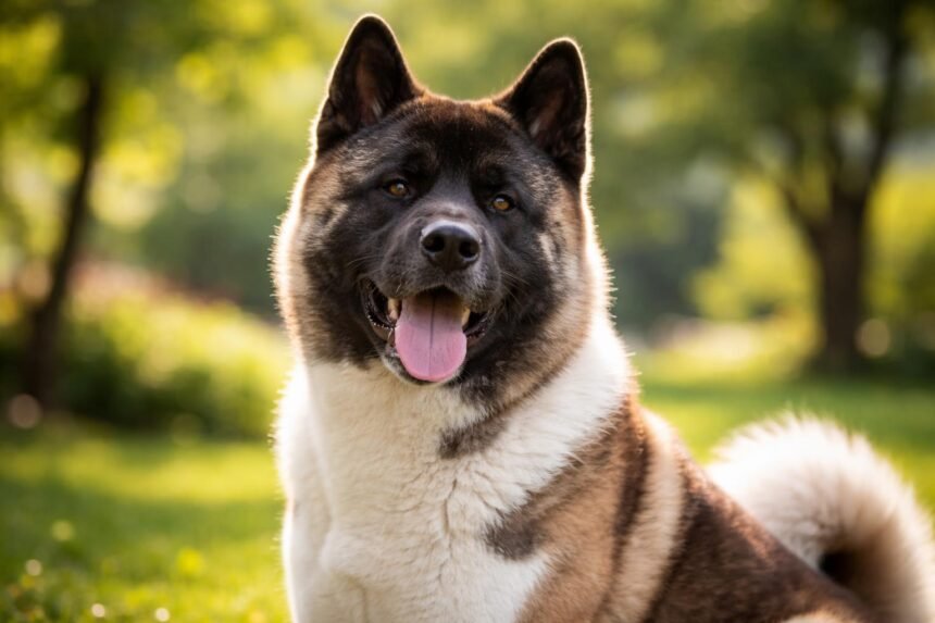 Boldog amerikai akita inu a szabadban