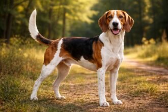 Energikus amerikai rókakopó kutya a természetben.