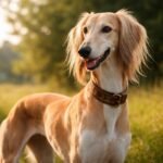 Arab agár kutya szabadban, gyönyörű háttérrel