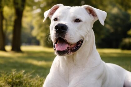 Argentin kutya mosolygós arccal a természetben