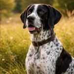 Auvergne-i vizsla egy napfényes mezőn, barátságos arckifejezéssel.