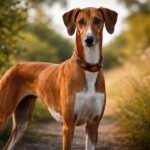 Azawakh kutya szép, karcsú testfelépítéssel, gyönyörű környezetben.