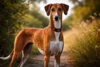 Azawakh kutya szép, karcsú testfelépítéssel, gyönyörű környezetben.