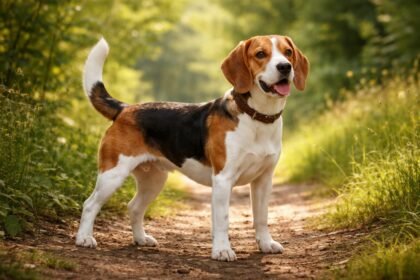Energikus beagle harrier kutya a természetben