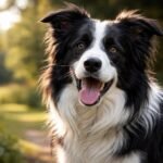 Egy boldog border collie kutya a természetben.