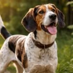 Boszniai kopó vidám kutya zöld háttérben.