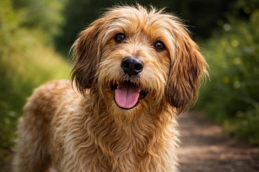 Bretagne-i cserszínű griffon boldogan a természetben
