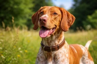 Burgosi vizsla kutya boldogan a természetben