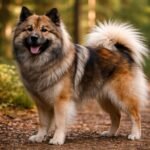 Eurázsiai kutya a természetben, boldogan állva