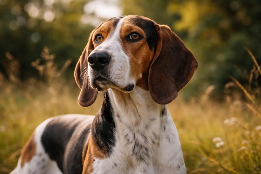 Francia kopó kutya a természetben, elegáns megjelenés.