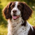 Francia spániel kutya tavaszi zöldben