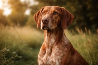 Elegáns francia vizsla kutya természetes környezetben.