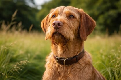 Egy fríz vizsla, energikus és intelligens vadászkutya a réten.