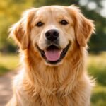 Barátságos golden retriever mosolygós arccal a természetben