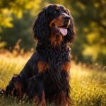 Elegáns gordon szetter a napfényben, büszkén ülve a fűben