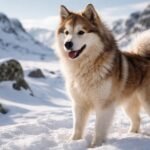 Grönlandi kutya a hóban, gyönyörű tájban