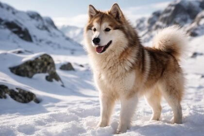 Grönlandi kutya a hóban, gyönyörű tájban