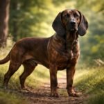 Hannoveri véreb erdőben, hűséges és szimatoló vadászkutya