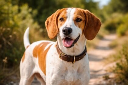 Egy isztriai kopó kutya mosolygós arccal a természetben