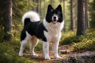 Karéliai medvekutya a természetben, energikus kutya