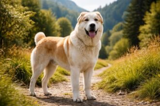 Közép-Ázsiai Juhászkutya a szabadban, a természet közepén.