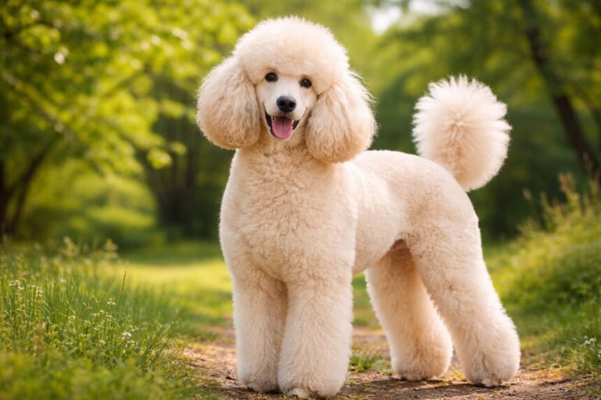 Közép uszkár boldogan a szabadban