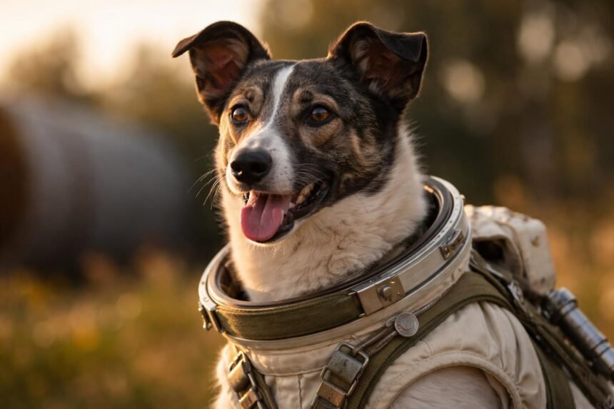 Lajka, a hűséges kutya űrhajós felszerelésben.