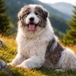 Mioritic pásztorkutya egy gyönyörű zöld dombon.