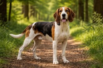 Energikus nagy angol-francia kopó kutya a természetben