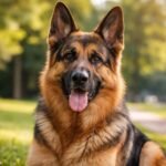 Német juhászkutya szabadban, napfényben.