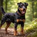 Német vadászterrier a természetben, boldog és játékos