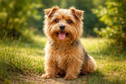 Norfolk terrier, bátor és ragaszkodó kutyafajta természetes környezetben.