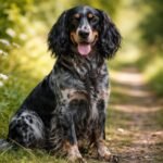 Pikárdiai kék spániel a természetben, barátságos és intelligens kutya