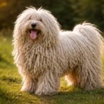 Puli kutya a fűben, hosszú zsinóros bundájával