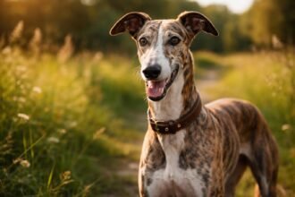 Elegáns spanyol agár sétál a természetben