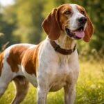 Spanyol kopó kutya a természetben, barátságos arckifejezéssel.