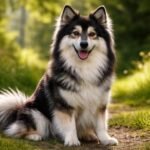 Svéd juhászspicc a természetben, vidám arckifejezéssel.