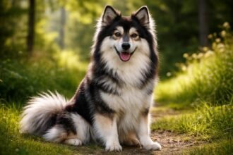 Svéd juhászspicc a természetben, vidám arckifejezéssel.