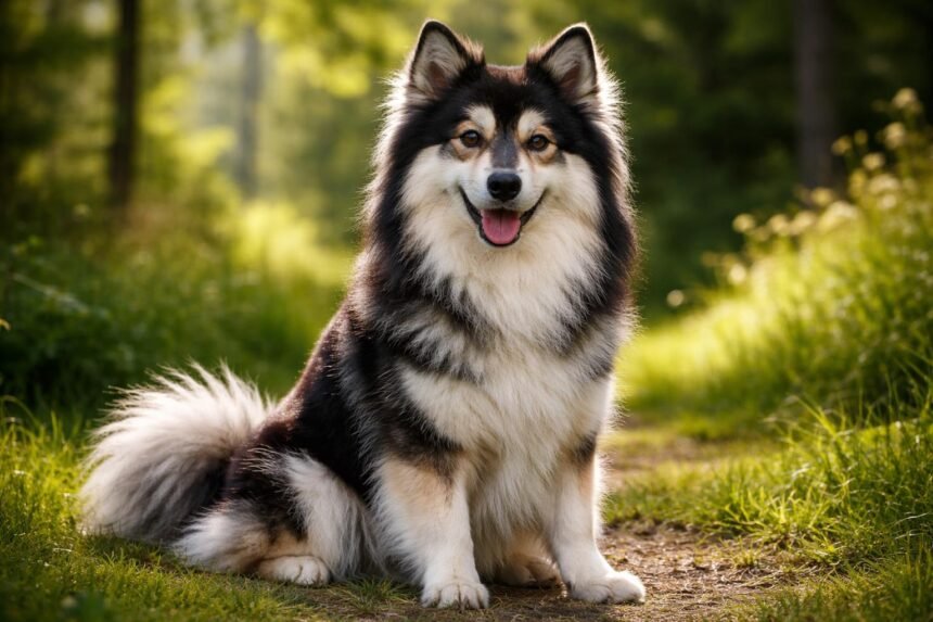 Svéd juhászspicc a természetben, vidám arckifejezéssel.