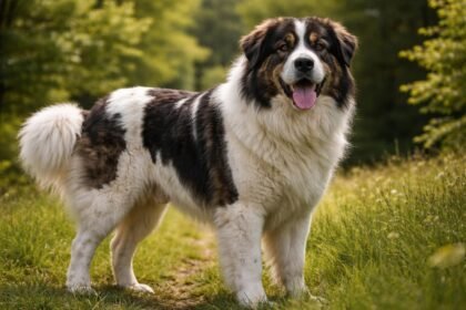 Tornjak, egy hűséges balkáni pásztorkutya a természetben.