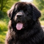 Újfundlandi kutya a természetben, boldog és barátságos megjelenésével.