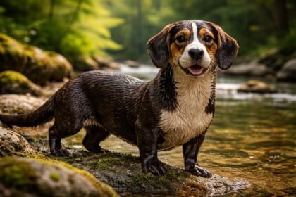 Vidrakopó, a magyar vadászkutya, a vízben játszik.