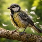 Díszmadár vedlés közben, hulló tollak a kalitka alján