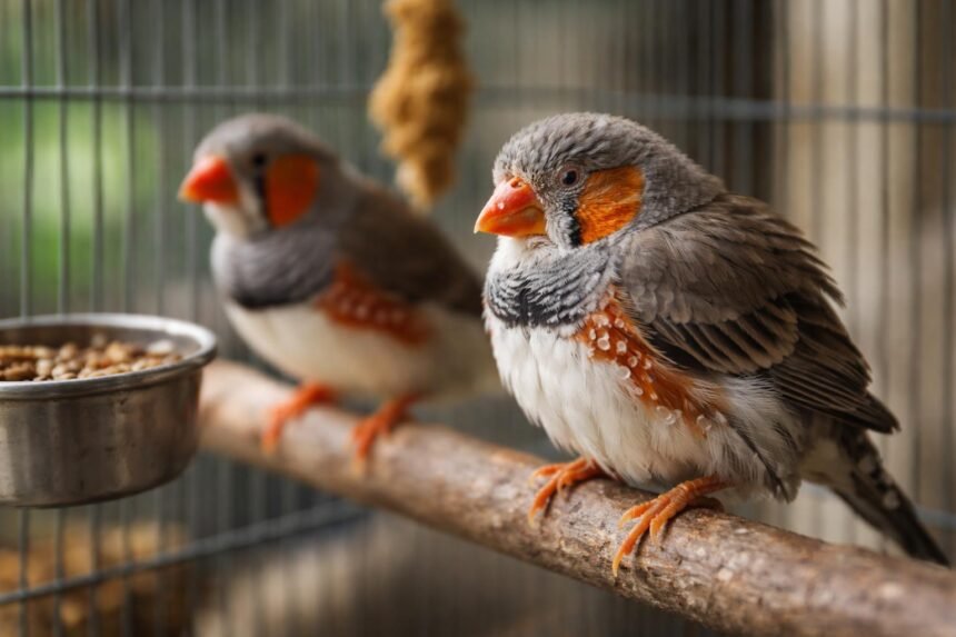 Bengáli pintyek zárt tartásban egy kalitkába