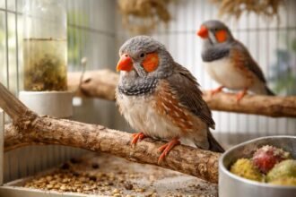 Diamant pinty madarak egy volierben, egészséges tartás