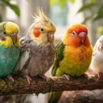 Díszmadár egy röpdében, színes tollaival és éber tekintettel