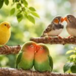 Különböző díszmadarak, párban és egyedül, természetes környezetben