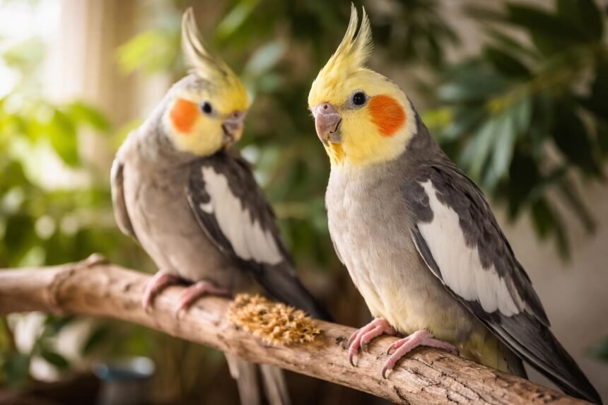 Nimfa papagáj finom mozdulatokkal kommunikál gazdájával