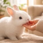 Nyúl nyalogatja a gazdi kezét szeretettel és bizalommal