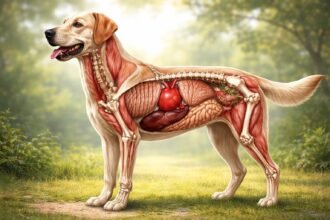 Részletes kutya anatómiája, testfelépítésének ábrája szemléltetve